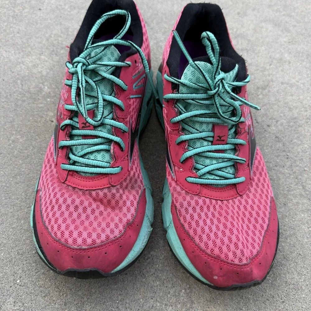 Mizuno Wave Inspire 11 Pink Teal Black Athletic Running Shoes Women's Size 10 US